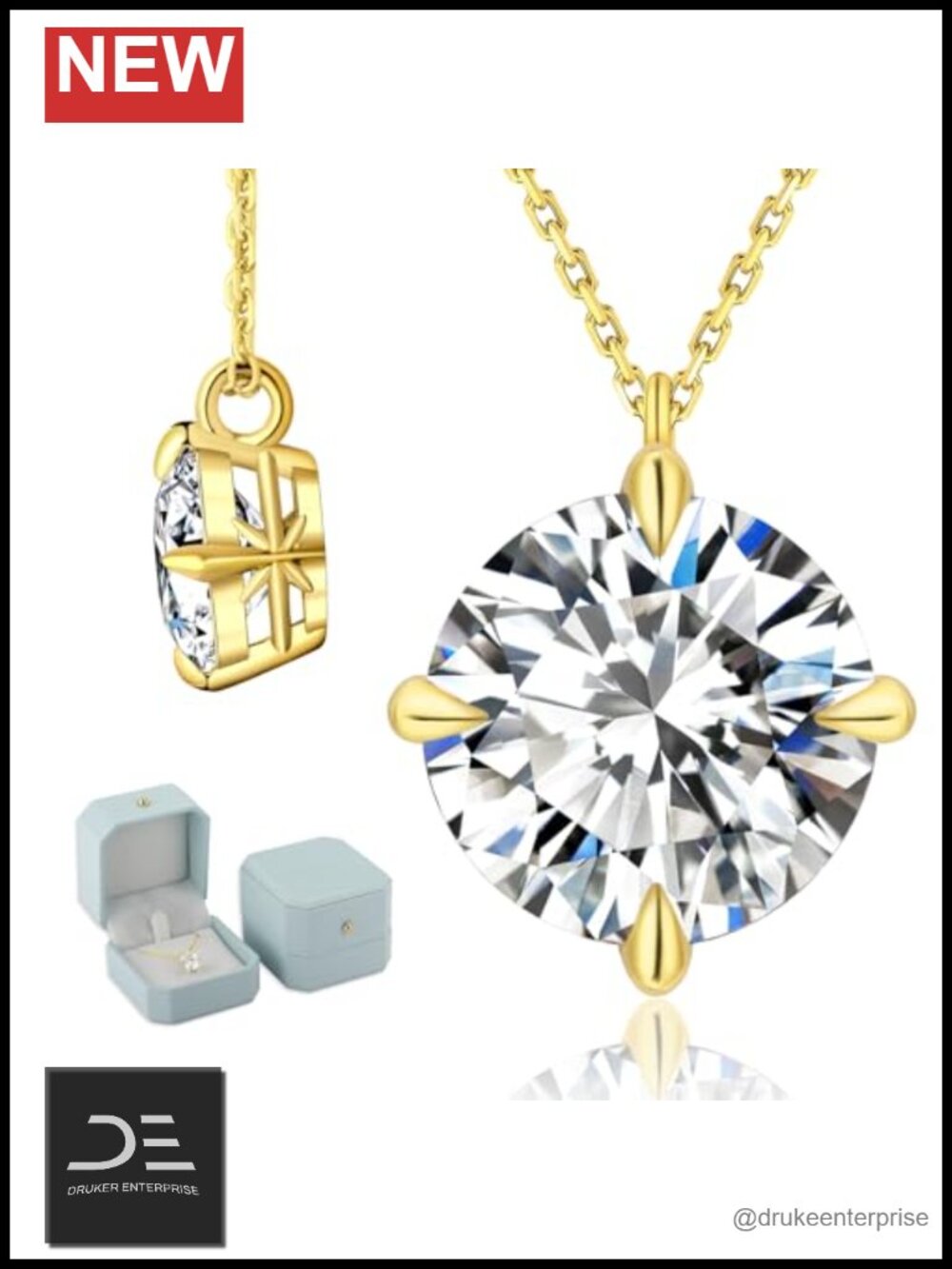 Moissanite Solitaire Pendant Necklace for Women, Lab Created Diamond, VVS1 D